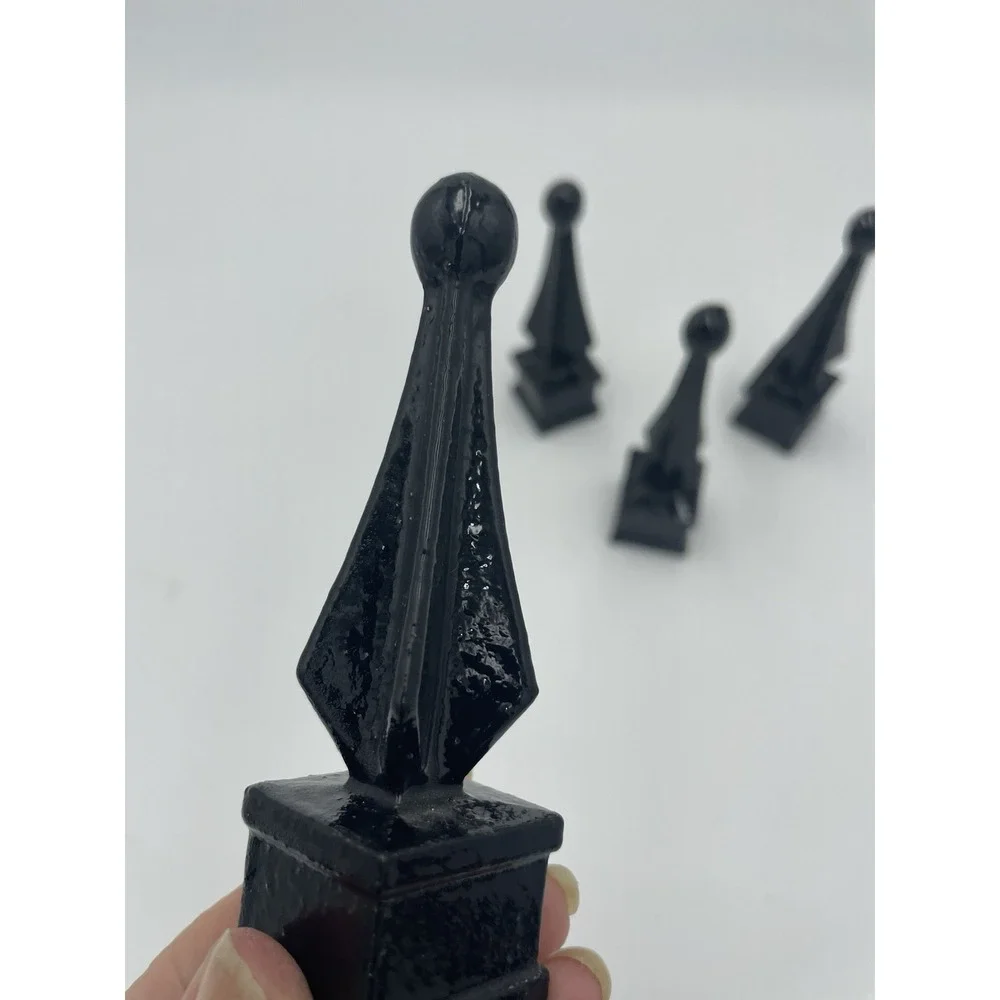 4 Glossy Black Cast Iron Fence Spear‎ Topper Finials 1